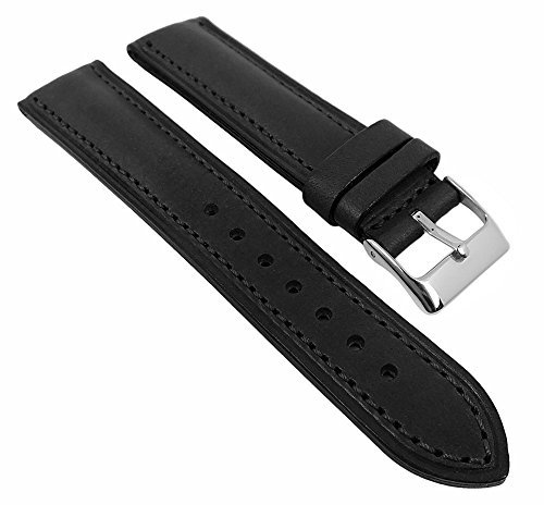 Uhrenarmband Oberseite Leder Unterseite Kautschuk Italo-Chrono schwarz 18mm 28605, Schließe:Silbern