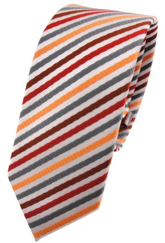 TigerTie - schmale Designer Krawatte in orange rot braun silber grau gestreift
