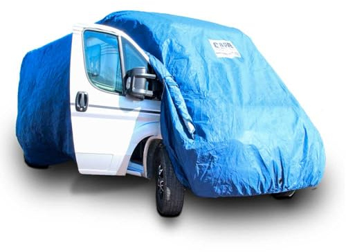 CAPA Schutzhaube für teilintegrierte Wohnmobile, Wohnmobilabdeckung für ganzjährigen Außeneinsatz, atmungsaktiv, wasserabweisend und UV-beständig (Dunkelblau, L 670–720 × B 235 × H 270 cm)
