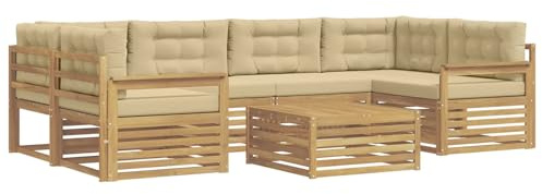 vidaXL Outdoor-Sofagarnitur mit Kissen 7 pcs Weiß und Beige Polyester, Gemütliches Outdoor-Set, modernes Lounge-Möbel, Garten-Sofa, tolle Terrassen-Sitzgelegenheit