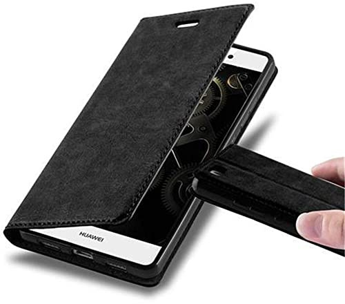 Cadorabo Hülle kompatibel mit Huawei P8 LITE 2015 aus Premium Kunst Leder Flip Klappbare Stoßfeste Magnetische [Standfunktion] [Kartenfächern] Cover Hülle für Huawei P8 LITE 2015 Tasche in Schwarz