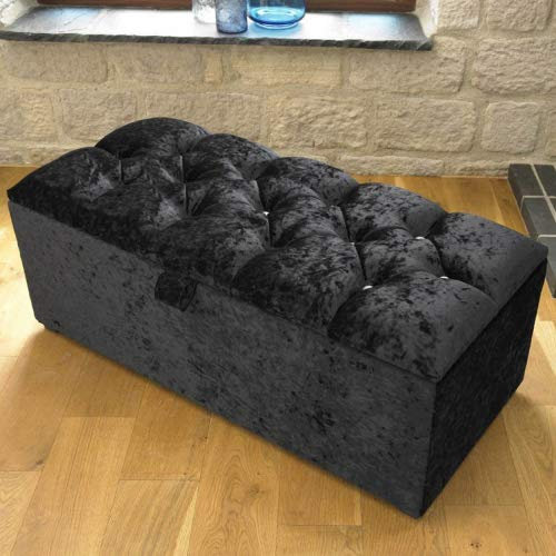 mm08enn beautiful diamontes ottoman,storage,toy box and seating stool in crushed velvet in crushed velvet fabric. (SMALL, BLACK)