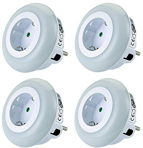 Dapo LED Nachtlicht-Steckdosen-Adapter Orientierungslicht LED-Licht mit Dämmerungssensor und Steckdose Wandleuchte Wandlampe Stimmungslicht (4 x Stück)
