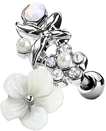 Piercingfaktor Tragus Helix Ohr Cartilage Knorpel Piercing 316 L Chirurgenstahl Stecker mit Hawaii Blüte