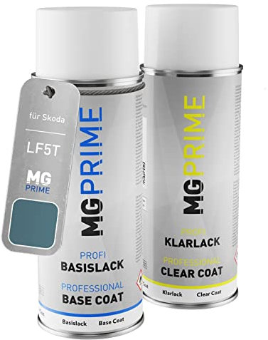 MG PRIME Autolack Sprühdosen Set für Skoda LF5T / C4 Miami Blau Metallic Basislack Klarlack Spraydose 400ml