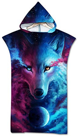 HNHDDZ Badetuch Erwachsene Robe Handtuch Poncho Galaxis Mond 3D Tier Wolf Löwe Mit Kapuze Decke zum Surfen Schwimmen Ändern, Klein&Leichtgewicht, Schwimmen Handtuch (Tränen Wolf)