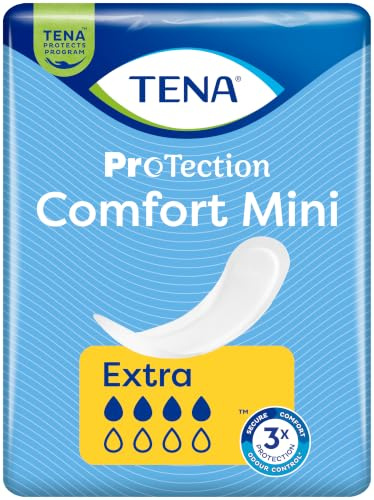 TENA ProSkin Comfort Incontinence Pads, Mini Extra (30 Count) | For Medium Leakage, Discreet, with Extra Absorption, Odour Control & Long-Lasting Dryness