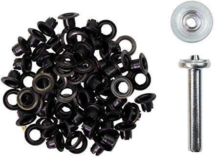 50 Ösen mit Scheiben & Werkzeug – 4/5/8/11/14 mm – rostfrei – silber, schwarz, gold – Ösen Set für Leder, Stoff, Planen, Vorhänge – DIY Zubehör für Handwerk, Basteln & Reparaturen (schwarz 4mm)