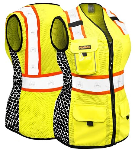 KwikSafety (Charlotte, NC) QUEEN BEE Premium Sicherheitsweste für Damen (eng anliegende Passform | WabenDesign) 10 Taschen Klasse 2 individuelle hohe Sichtbarkeit ANSI OSHA reflektierende