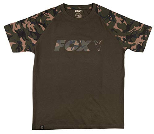 Fox Camo/Khaki Chest Print T-Shirt - Angelshirt für Karpfenangler, Größe:XXL