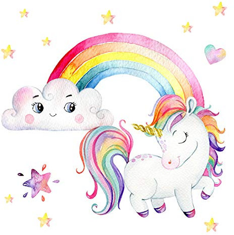 Little Deco Aufkleber Mädchenzimmer Einhorn mit Regenbogen I Wandbild 83 x 51 cm (BxH) I Sterne Wandtattoo Kinderzimmer Wandsticker Babyzimmer Sticker DL539-02