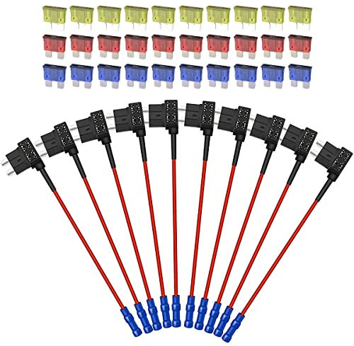 FABOOD F 10 Pack 12V Car Add-A-Circuit Fuse Tap Adapter Piggy Back Standard ATO ATC APR ATS Blade Fuse Holder with 10A 15A 20A Blade Fuse for Cars Trucks Boats …