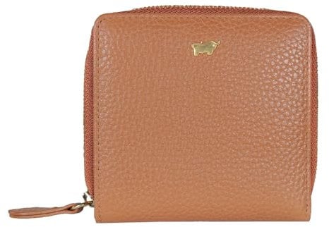 BRAUN BÜFFEL - Kleine ASTI Reißverschlussgeldbörse aus feingenarbtem Leder gefertigt und mit goldenen Metallakzenten - 6 Kartenfächer 5 Steckfächer - Edles Cognac