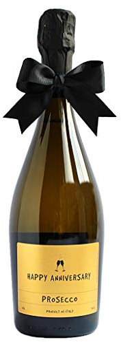 Happy Anniversary Prosecco (1 x 75 cl) Single Bottle with Metallic Gold Label