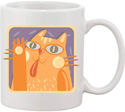 Taza de cerámica con diseño de gato de color naranja