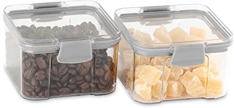 LIVIVO 2pc Airtight Food Storage Containers Set – BPA Free Plastic Snack & Lunch Boxes with Clip Lock Lids – Stackable Space-Saving Kitchen Organiser for Cereal, Pasta, Rice, Soup, Snacks – 460ml