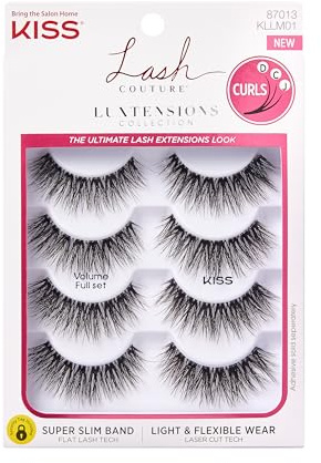 KISS Lash Couture Luxtensions Collection False Eyelashes Multipack, 'Volume Full Set', 14 mm, Super Slim Band, Light & Flexible Wear, Flat Lash & Laser Cut Technology, Includes 4 Pairs of Strip Lashes