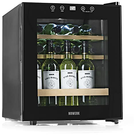 N8WERK Weinkühlschrank für bis zu 15 Flaschen Wein | Leise Kompressortechnologie, freistehend, Temperaturbereich 4 °C - 18 °C, Thermoverglasung | LC-Display, LED-Beleuchtung