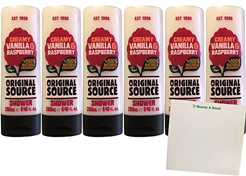 Original Source Creamy Vanilla & Raspberry Duschgel 6er Pack (6x250ml Flasche) + usy Block
