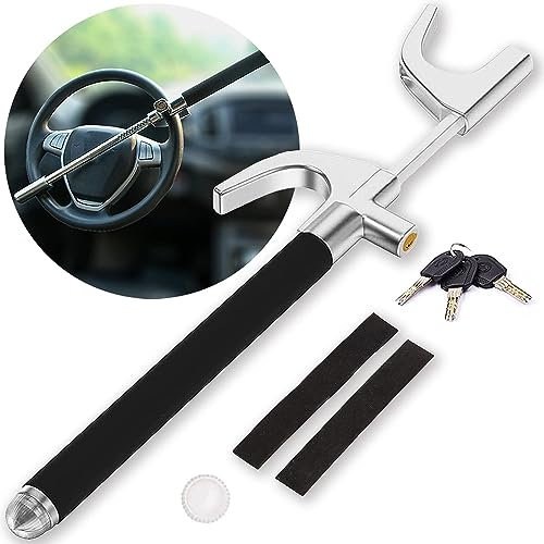 Steering Wheel Lock, The Club Anti Theft Device for Cars,Adjustable Length Clamp Double Hook Anti Theft car Device with Emergency Hammer Window Breaker, Universal for Most Vehicle