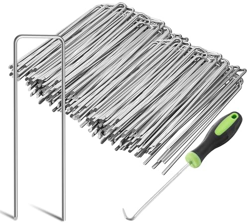 Graxury 100 Stück 15cm Ø 3mm Schwere Gartennägel Stahlpfähle mit 1 Hacken | Verzinkte Stahlklammern zur Sicherung von Unkrautvlies, Netzen und Rohren