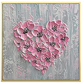Acrylbilder Auf Leinwand Handgemalt,Moderne Abstrakte Rosa Dicke Textur Blume Liebe Herz Kunstwerk Rahmenlose Original Handgemalte Ölgemälde Auf Leinwand Wandkunst Für Wohnzimmer Schlafzimmer Bü