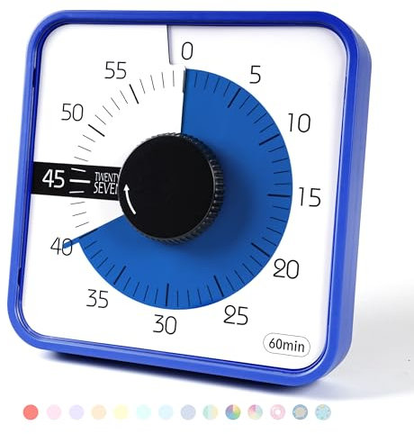 Compte à rebours de 19,1 cm ; minuterie visuelle de 60 Minutes et 1 Heure – Outil pédagogique en Salle de Classe, réunion de Bureau, Compte à rebours mécanique pour Enfants, Bleu Marine