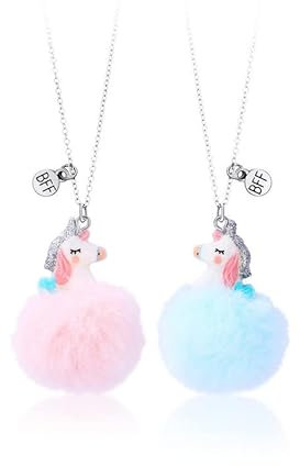 BFF Halsketten für 2, Freundschaft Einhorn Anhänger Ketten Halsketten mit Pompon, Beste Freunde für Immer Halsketten, Valentinstag Freundschaft Schmuck Geschenke für Kinder Mutter Freunde Schwestern