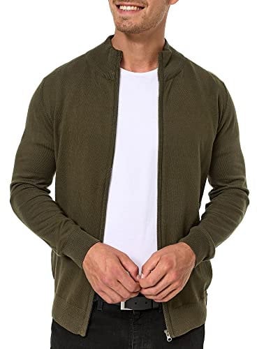 Indicode Herren Lau Strickjacke mit Stehkragen aus 80% Baumwolle | Cardigan für Männer Army, S