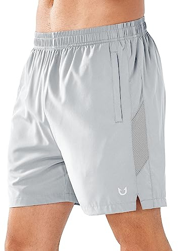 NORTHYARD Sport Shorts Herren Leichte Running Kurze Hosen Schnelltrockende Sporthose Kurz Laufshorts für Basketball Gym Tennis mit Reißverschlusstasche, Hellgrau S