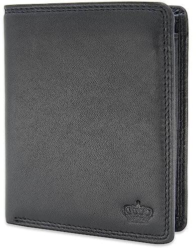 Baur Herren Geldbörse Echtes Leder Nappa | Geldbeutel mit RFID Schutz | Portemonnaie Hochformat | Geldtasche mit Münzfach |Wallet mit viele Kartenfächer (Hochformat mit Druckknopf innen, Schwarz)