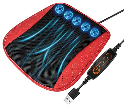 ATLION Autositz-Kühlkissen, belüftetes Sitzkissen, USB-Netzteil für Heimbüro, kühlendes Autositzkissen, Klimaanlage, Kühlkissen für Bürostuhl, LKW-Sitzkissen (rot)