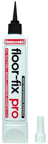 Floor-Fix Pro Squeezable All-In-One Bonding Adhesive - For Loose & Hollow Tiles, Wood, LVT & Laminate - Extra Strength, Eco-Friendly & Non-Toxic - Includes Preservation Cap