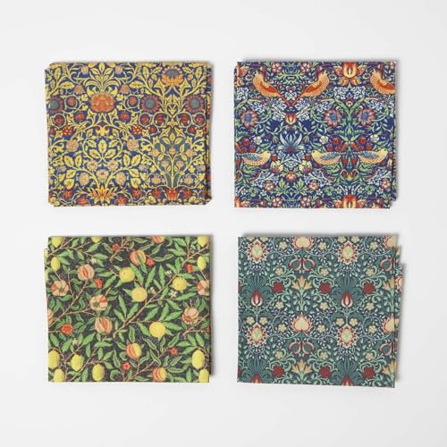 Homescapes Fat Quarter 4er-Pack Art I, Baumwollperkal 50x55 cm, Patchwork Stoffpaket Blumen, William Morris Stoffe zum Quilten & mehr