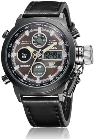 JewelryWe - Orologio da Polso Militare da Uomo Orologio Quadrantini Sport Nottilucente Cinturino in Cuoio Orologio LED