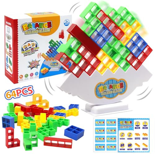 J.K-Toys Tetra Tower Spiel, 64 PCS Balance Spiel,Team Tower Game for Kids & Adults Spiel, Schaukelstapel Hoch Kinder-Balance-Spielzeug Spiele Ab 5 6 7 8+ Jahre Jungen Mädchen (64 PCS)