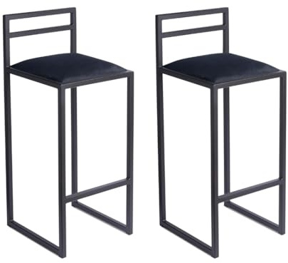 Ferro Barhocker 2er Set mit Lehne Schwarz 84 cm - Metall Barstuhl | Gepolsterter Sitz komfortabel für Küche, Hausbar und Essbereich, modernes Loft-Design für den täglichen Gebrauch