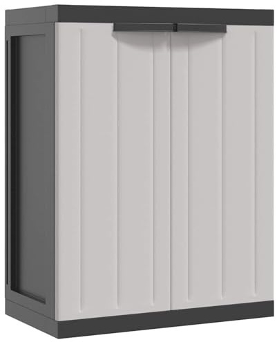 Tidyard Garden Storage Container with Doors and Shelves Plastic Tool Storage Cabinet Garden Furniture Utility Chest Organiser for Patio Grey and Black 65x37x85 cm PP Outdoor Furniture