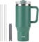 Coffee Cup Travel Mug with Handle, 40oz Tumbler with Lockable Lid, Stainless Steel Vacuum Insulated Water Bottle with Straw, Leakproof & Portable Travel Cup for Hot and Cold Drinks (Spruce Green)