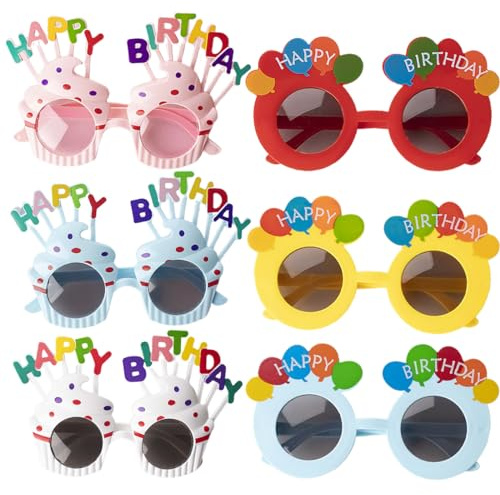 6 Paar Brille Happy Birthday, Party Novel Sonnenbrille, Party Sonnenbrille, Lustige Spaßbrillen für Geburtstag, Zum Geburtstag Party Photo Booth Requisiten, Geeignet für Erwachsene und Kinder