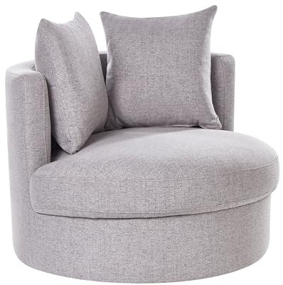 Sessel Stoff grau rund mit Drehfuntion 2 Kissen Metallgestell modern Dalby