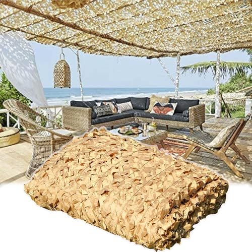 Tarnnetz, sandfarben, Schattierungsnetz, Militärbeige, Sonnensegel für Pergola, Sonnenschutz (Größe: 5 x 6 m)