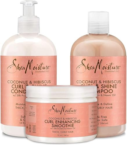 Shea Moisture Coconut & Hibiscus Curl TRIO: Includes Curl & Shine Shampoo, Conditioner, and Curl Enhancing Smoothie