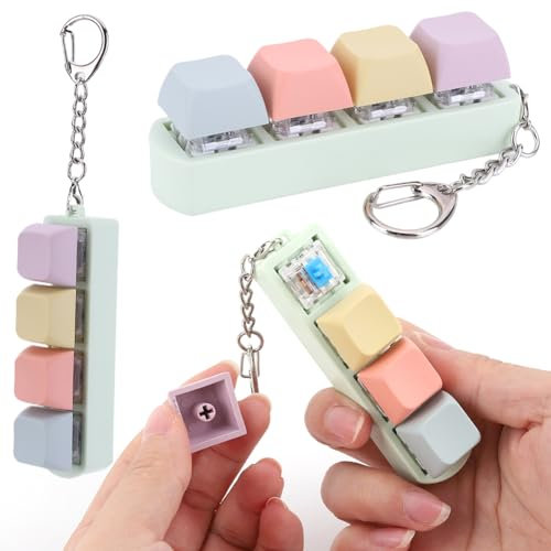 ASIEIT Button Keycap Schlüsselanhänger 4 Tasten Tastatur Dekompressionsspielzeug DIY Finger Tastaturkappen Spielzeug Tastatur Clicker Spielzeug for Erwachsene zum Stressabbau, zum Zeitvertr
