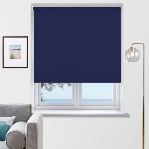Rehan & CO Blackout Roller Blinds Thermal Insulated Fabric Easy fit Room Darkening window Shades/Blind Included Fittings Navy (120cm width x 210cm drop)