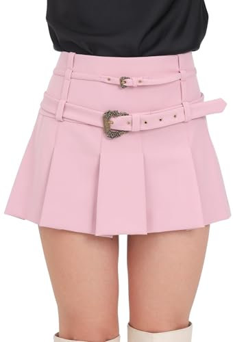 VERSACE JEANS COUTURE Gonna Corta Rosa da Donna con Pieghe e Due Fibbie Baroque 42