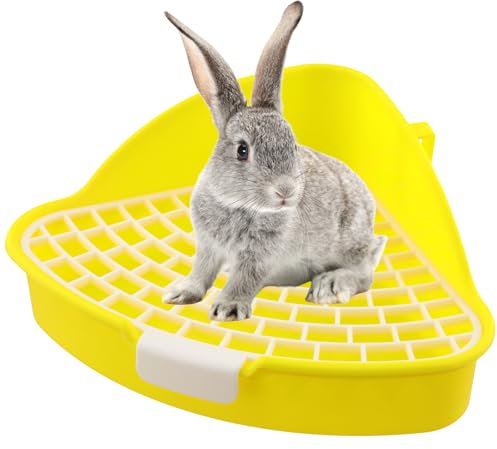Bac à litière pour Lapin, Petit Animal Toilette Triangulaire, Corbeille à litière d'angle pour Lapin Amovible, Pot à Lapin avec Grille, Toilette pour Cochon d'Inde, Hamster, Chinchilla (Jaune)