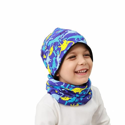 MAKFORT Kinder Beanie Mütze Schal Schlauchschal Set Baumwoll Loop Schal Junge Und Mädche Herbst Frühling