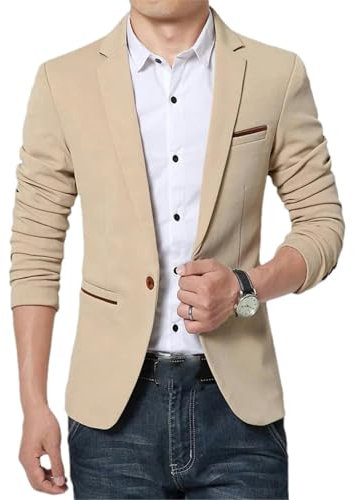 BoShiNuo Blazer Automne Homme Slim Fit Costume Blazers Homme, beige, XL