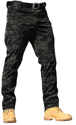 SAUTRV Herren Army Combat Hose - Wasserdicht, Cargohose mit vielen Taschen - Dunkelgrau, M